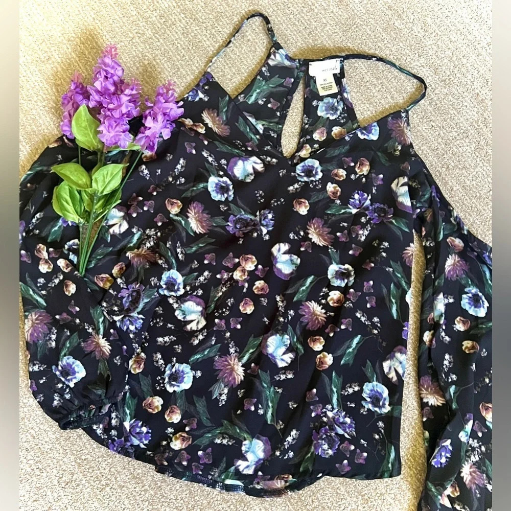 Wet Seal Floral Cold Shoulder Blouse - XS